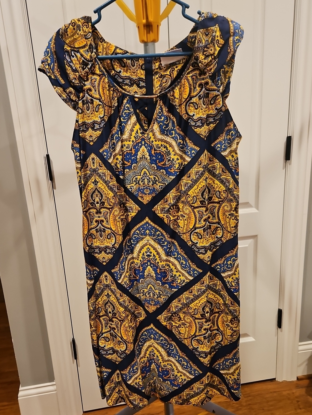 Wallis Navy and Yellow Paisley Print Cap-Sleeve Dress Size 14